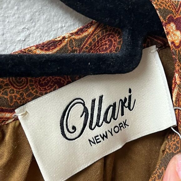 Ollari New York Jade Jumpsuit Brown Paisley Tie Neck Wide Leg - Medium - Picture 7 of 8